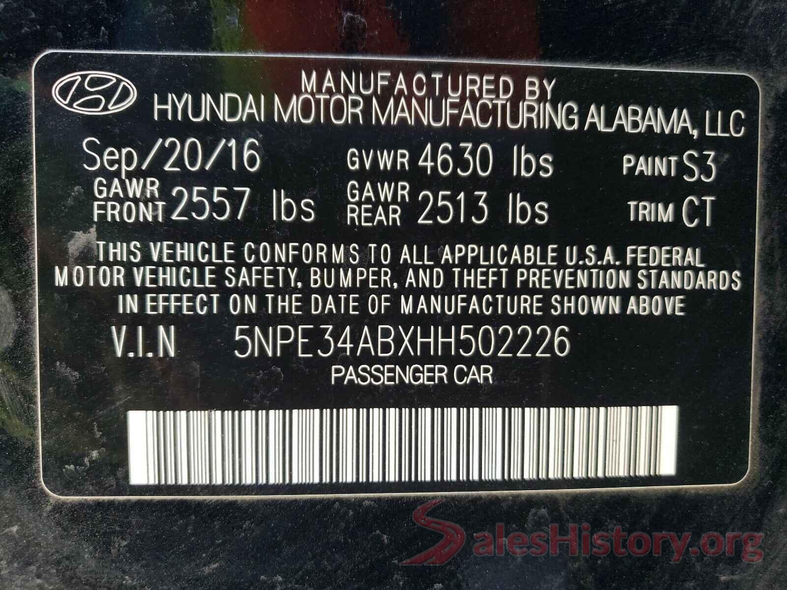 5NPE34ABXHH502226 2017 HYUNDAI SONATA