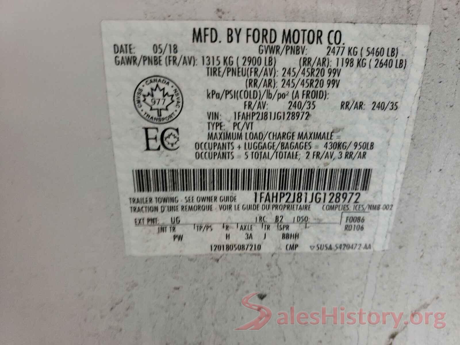 1FAHP2J81JG128972 2018 FORD TAURUS