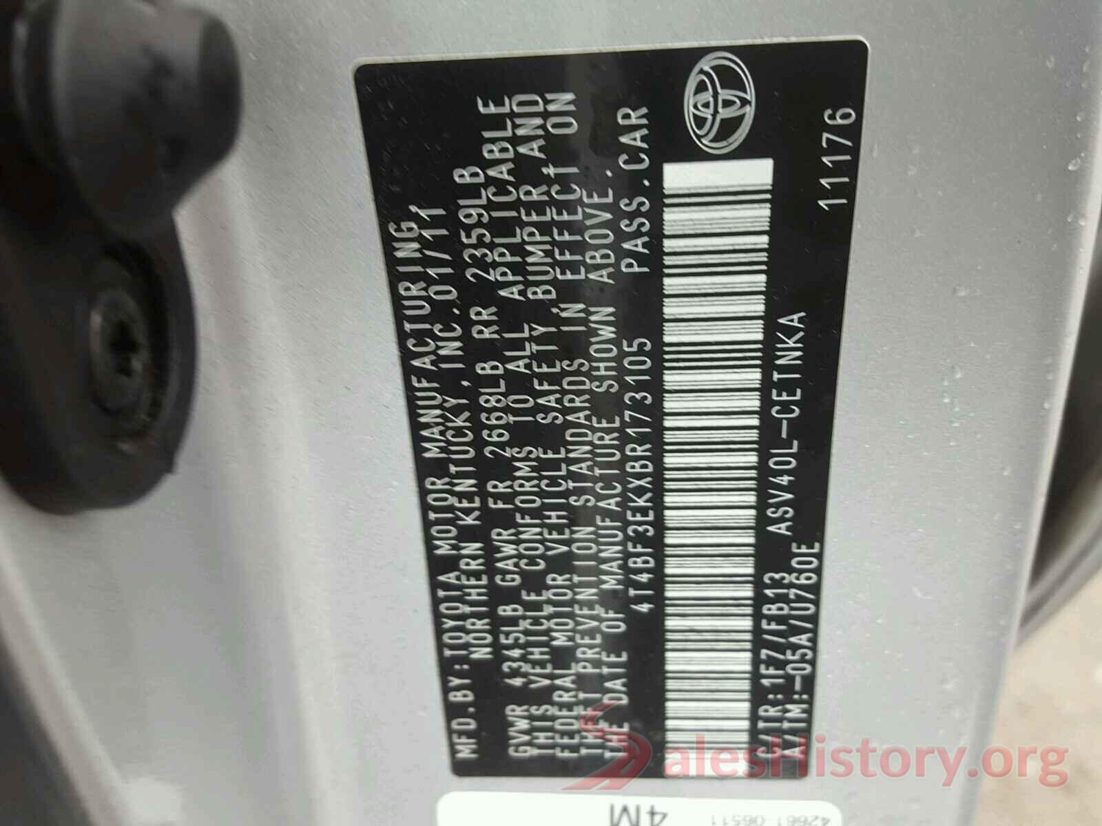 4T4BF3EKXBR173105 2011 TOYOTA CAMRY BASE