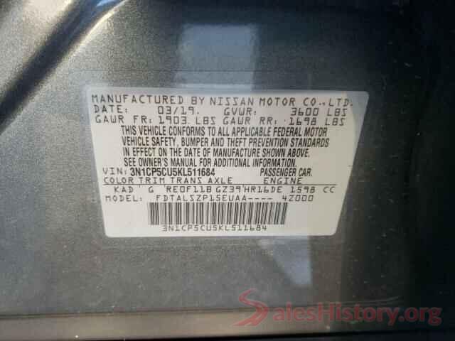 3N1CP5CU5KL511684 2019 NISSAN KICKS