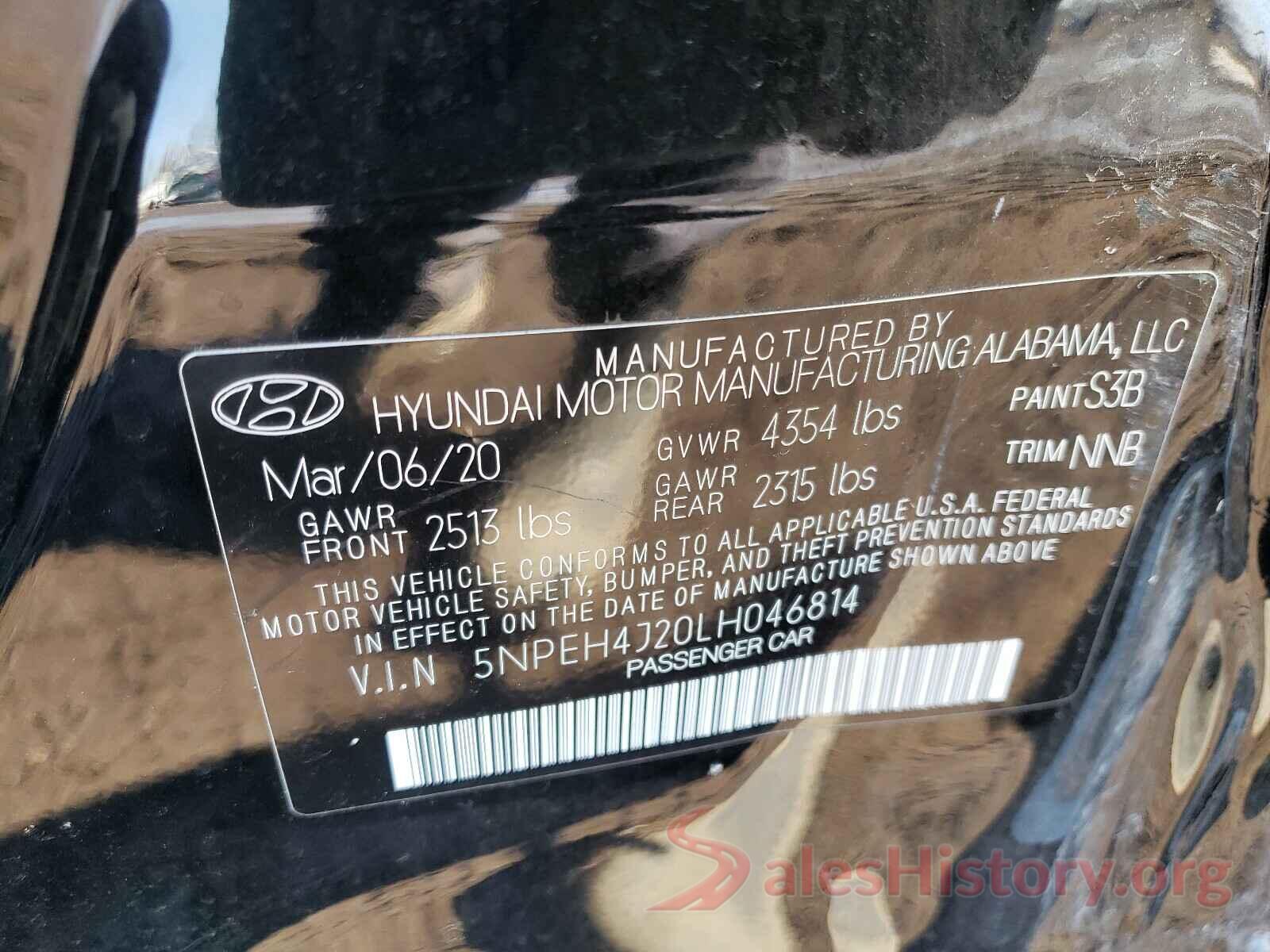 5NPEH4J20LH046814 2020 HYUNDAI SONATA