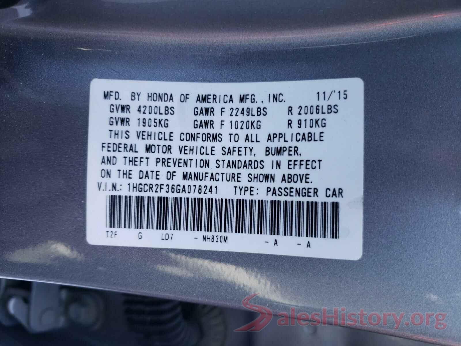 1HGCR2F36GA078241 2016 HONDA ACCORD