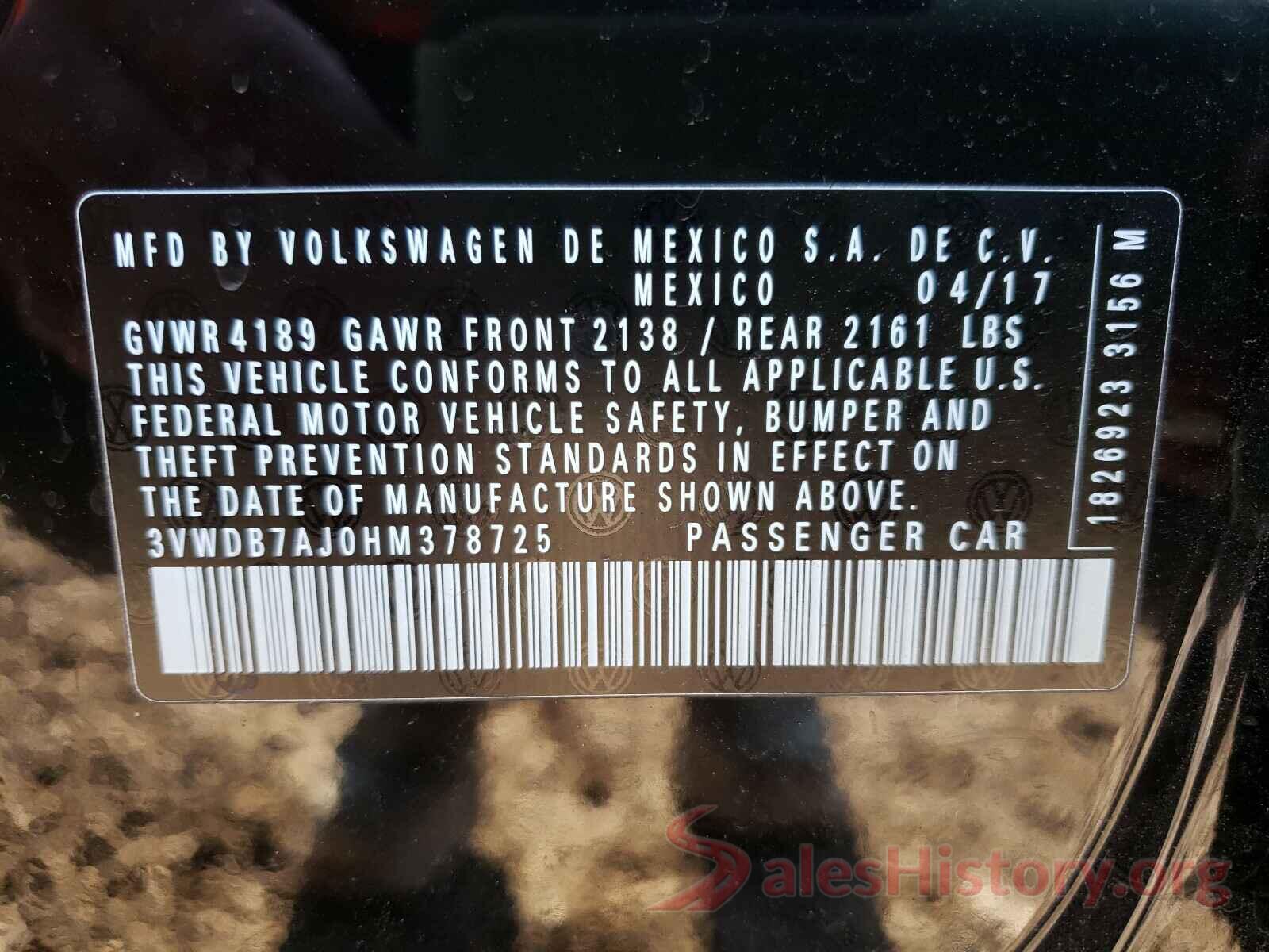 3VWDB7AJ0HM378725 2017 VOLKSWAGEN JETTA