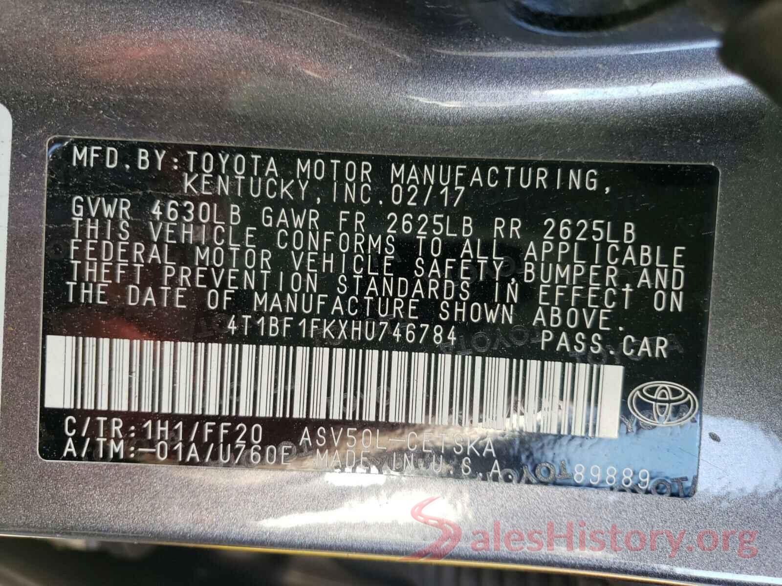 4T1BF1FKXHU746784 2017 TOYOTA CAMRY