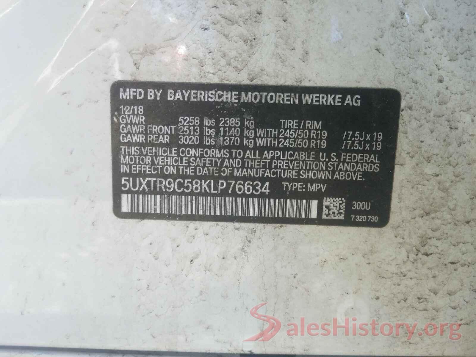 5UXTR9C58KLP76634 2019 BMW X3