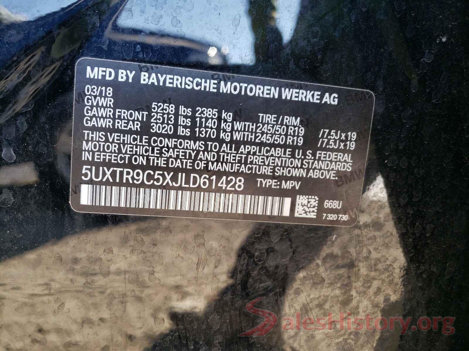 5UXTR9C5XJLD61428 2018 BMW X3