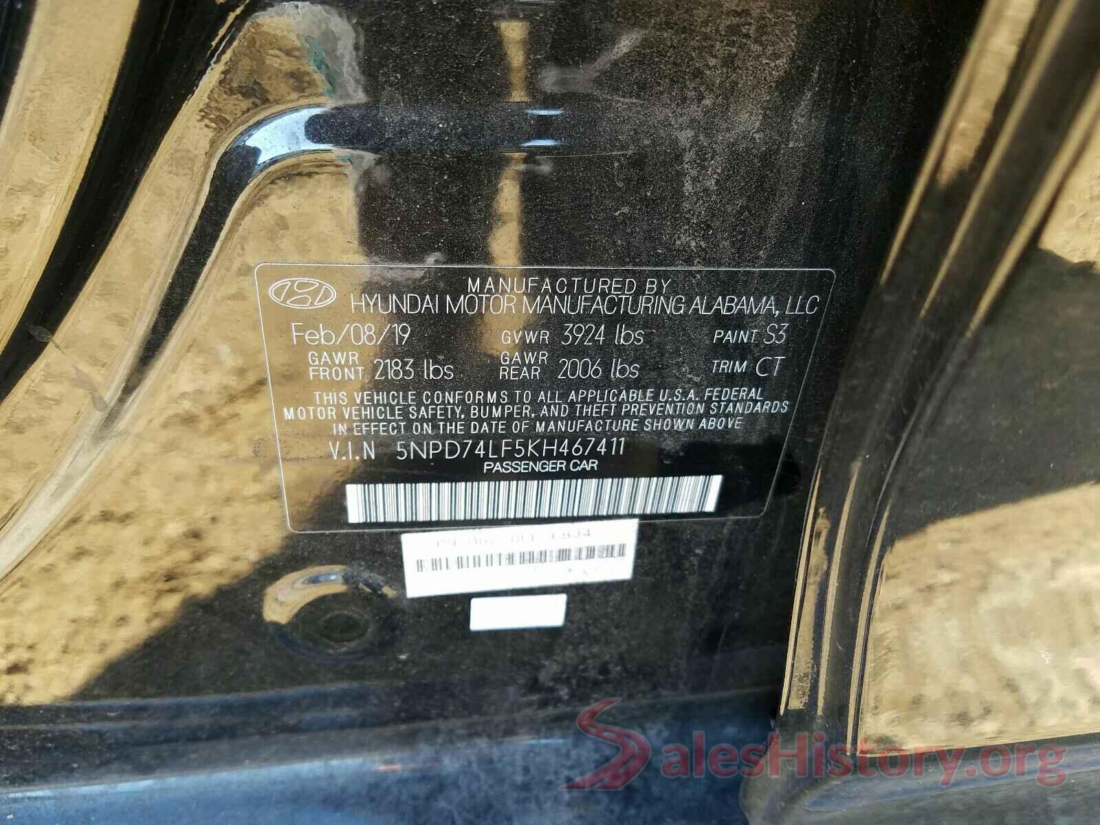 5NPD74LF5KH467411 2019 HYUNDAI ELANTRA