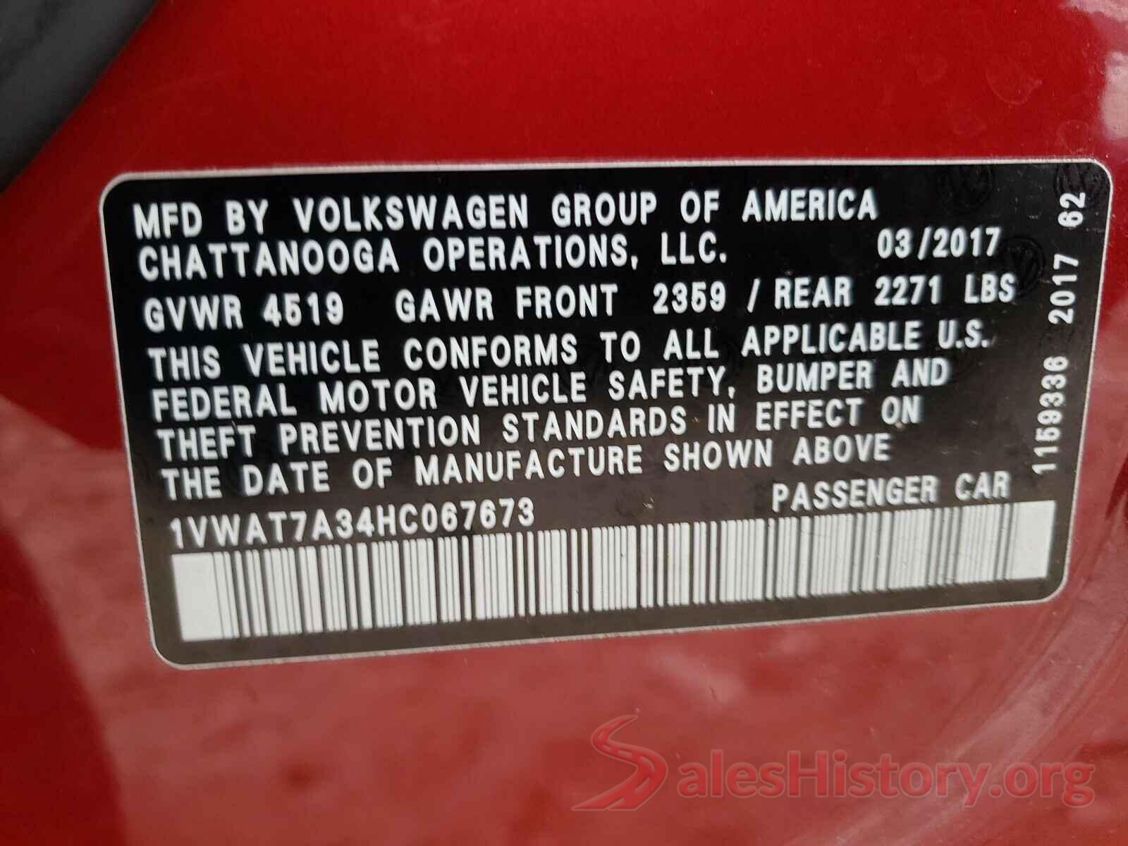 1VWAT7A34HC067673 2017 VOLKSWAGEN PASSAT