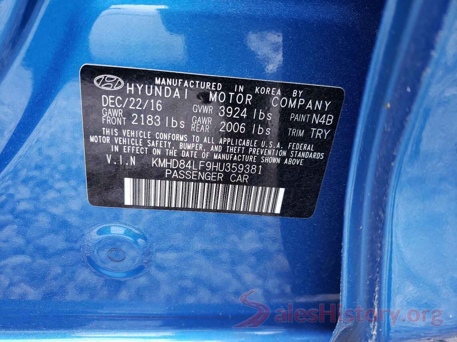 KMHD84LF9HU359381 2017 HYUNDAI ELANTRA