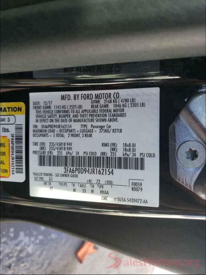 3FA6P0D94JR162154 2018 FORD FUSION