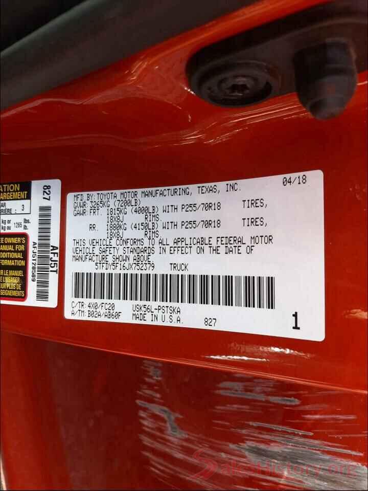 5TFDY5F16JX752379 2018 TOYOTA TUNDRA