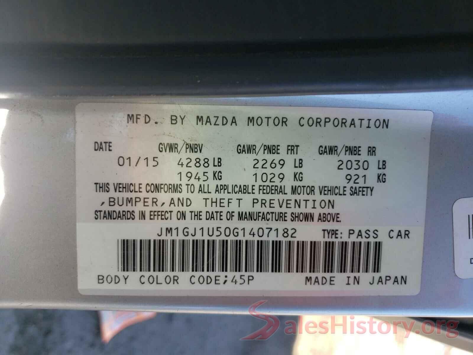 JM1GJ1U50G1407182 2016 MAZDA 6