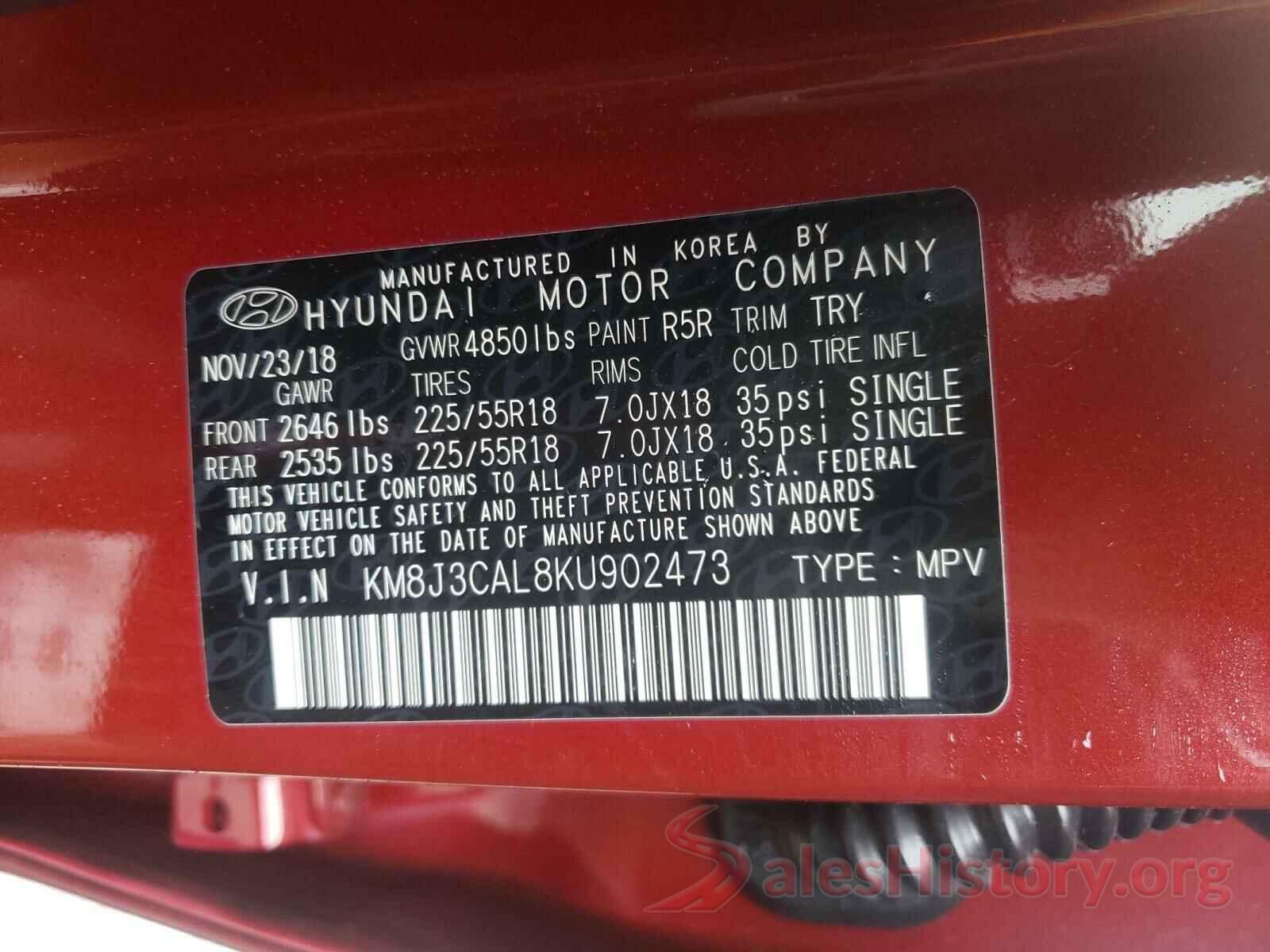 KM8J3CAL8KU902473 2019 HYUNDAI TUCSON