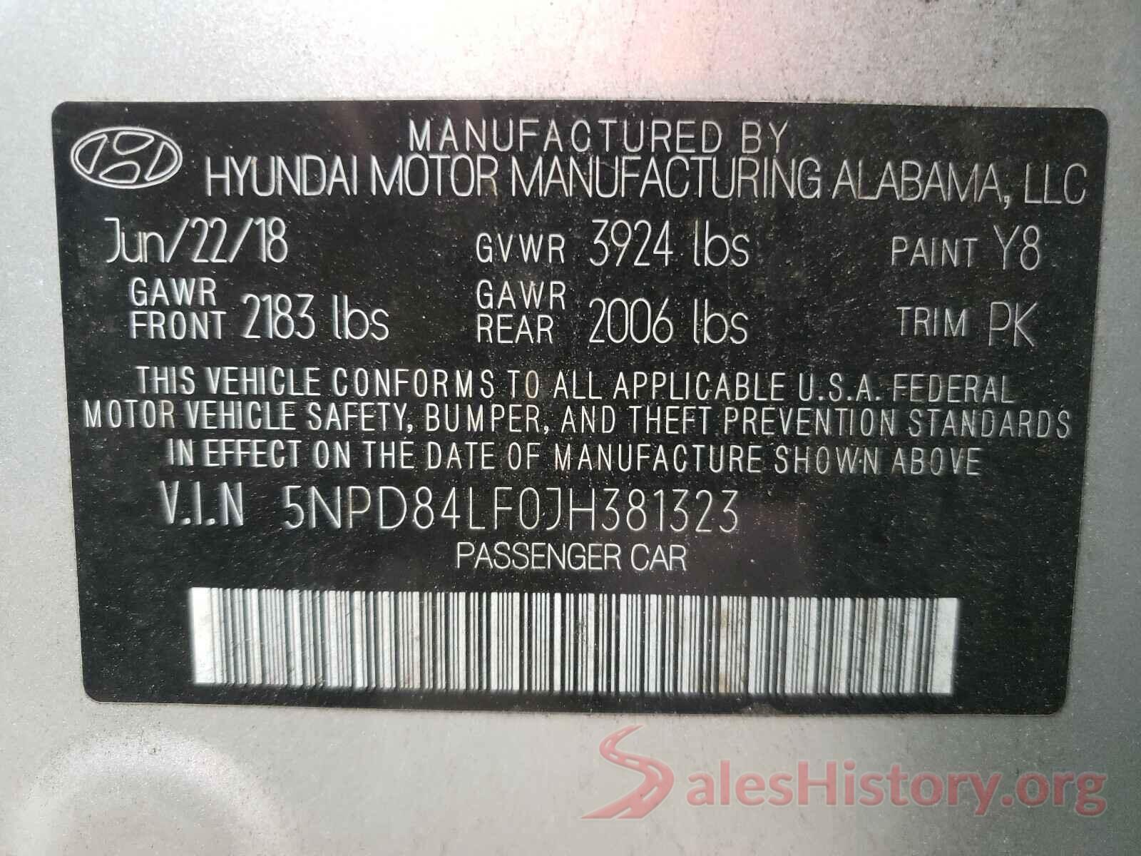 5NPD84LF0JH381323 2018 HYUNDAI ELANTRA