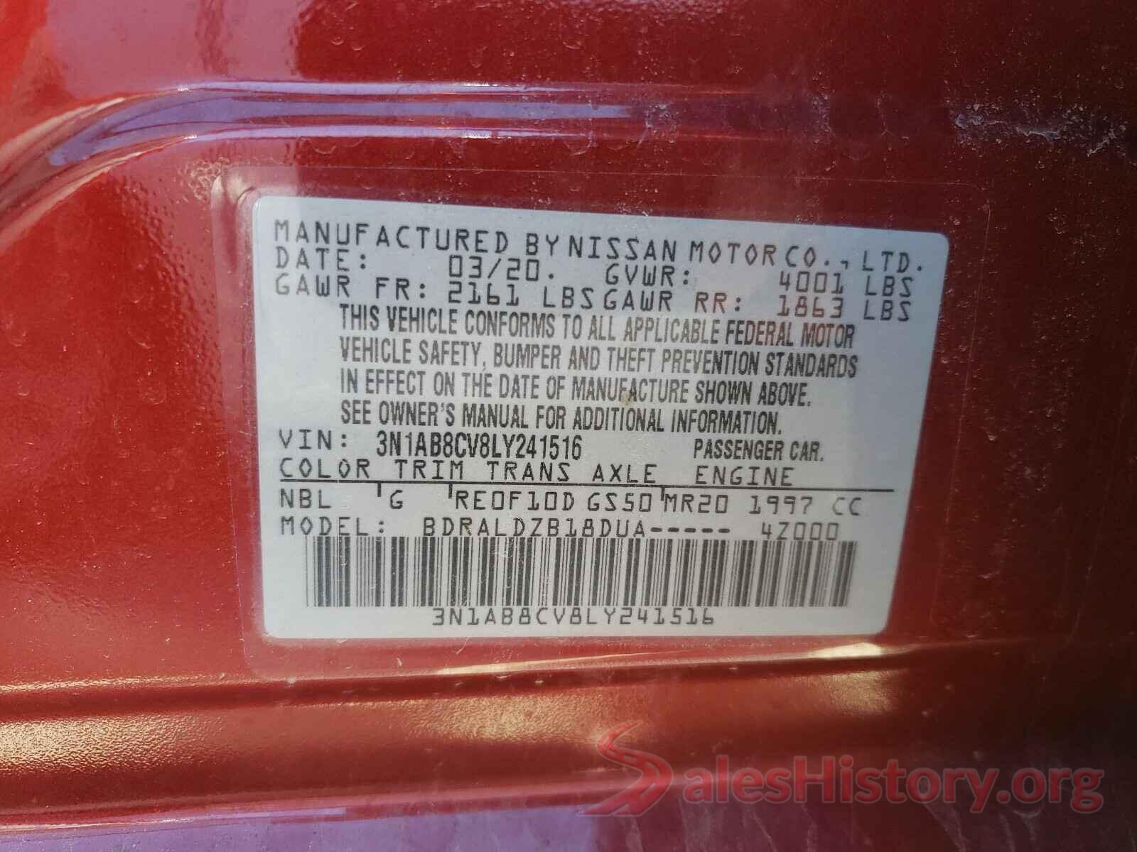 3N1AB8CV8LY241516 2020 NISSAN SENTRA