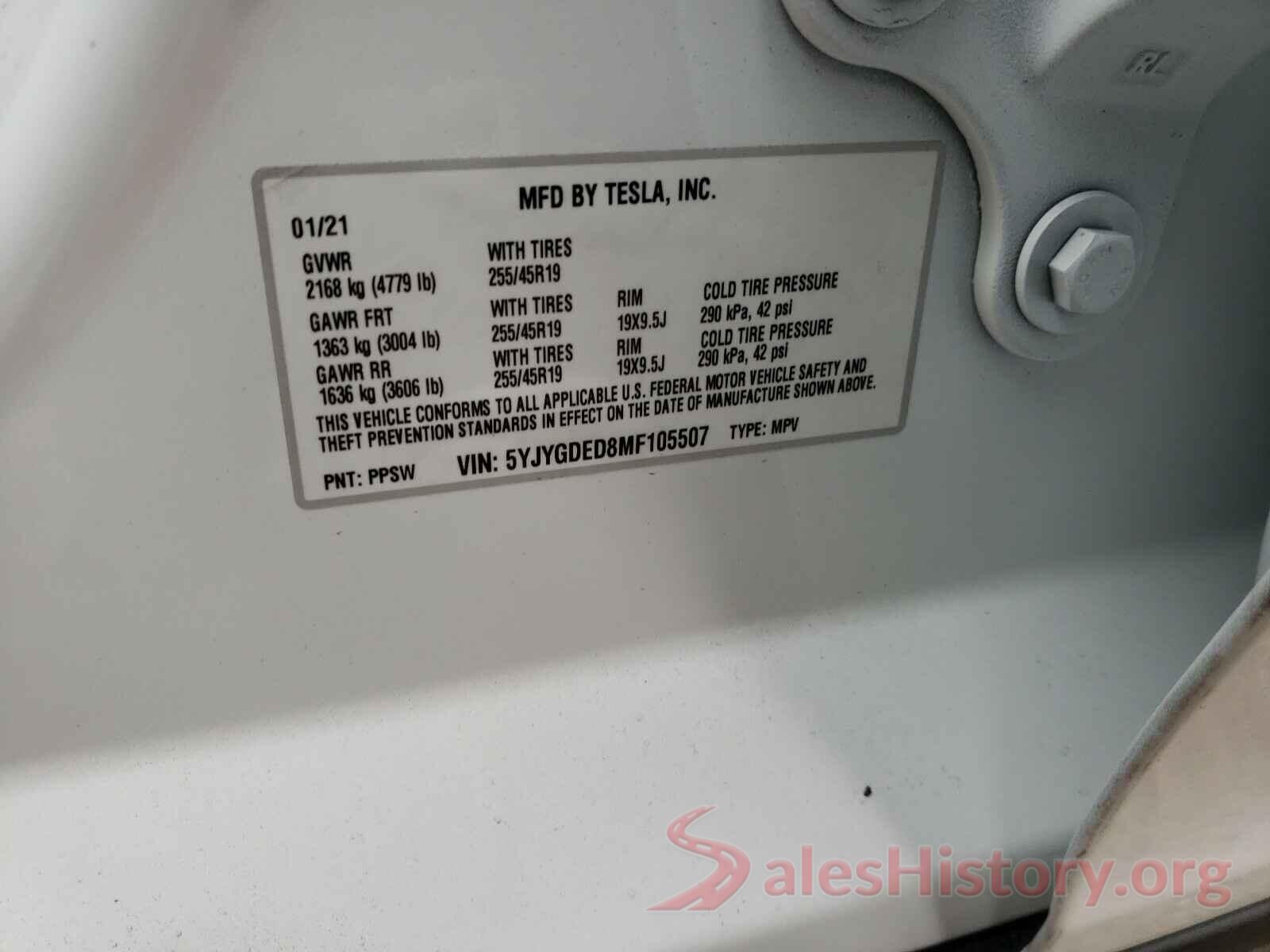 5YJYGDED8MF105507 2021 TESLA MODEL Y