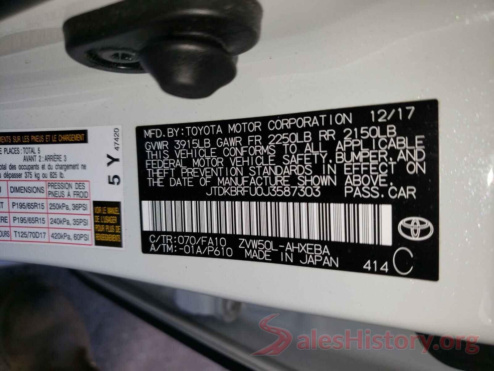 JTDKBRFU0J3587303 2018 TOYOTA PRIUS