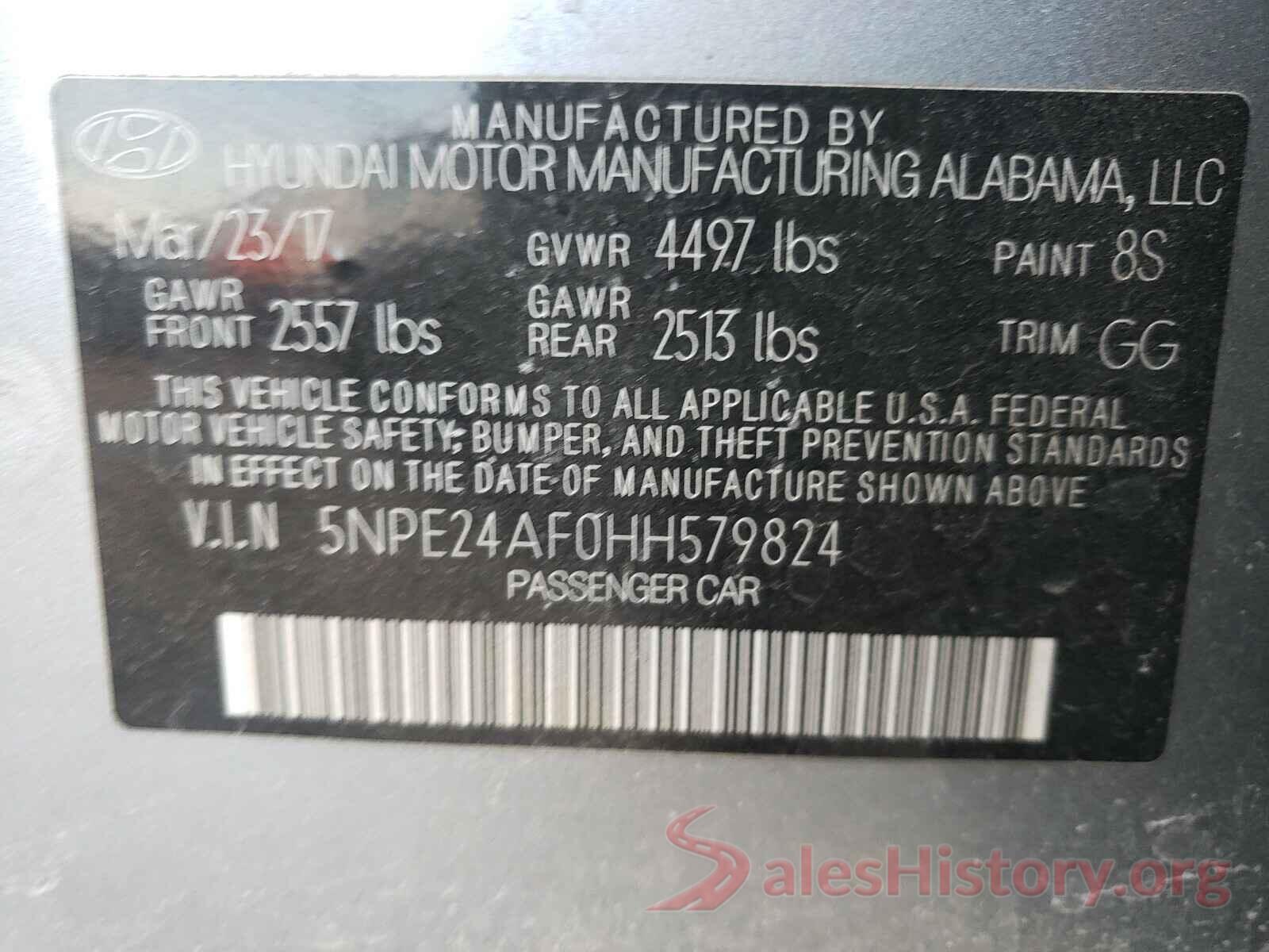 5NPE24AF0HH579824 2017 HYUNDAI SONATA