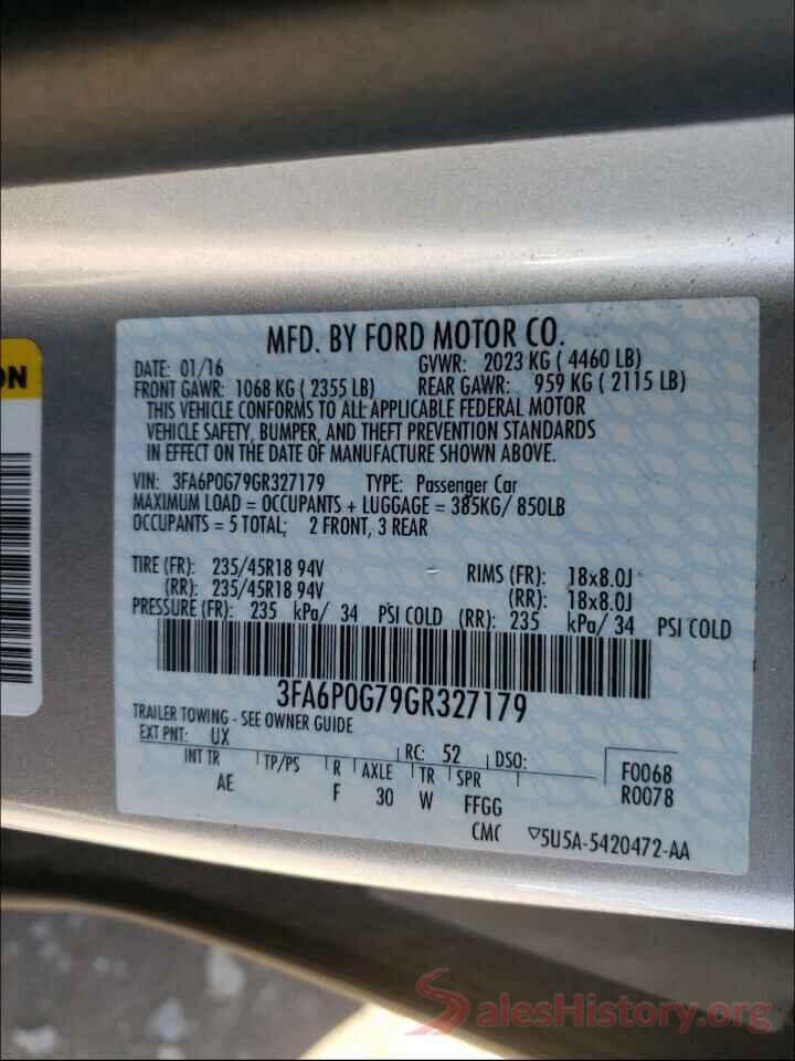 3FA6P0G79GR327179 2016 FORD FUSION