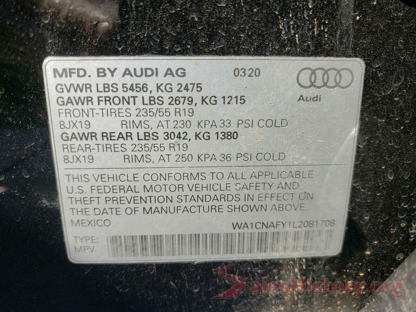 WA1CNAFY1L2081708 2020 AUDI Q5