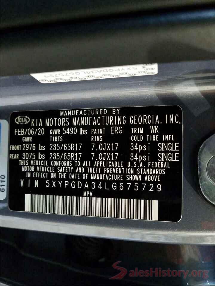 5XYPGDA34LG675729 2020 KIA SORENTO