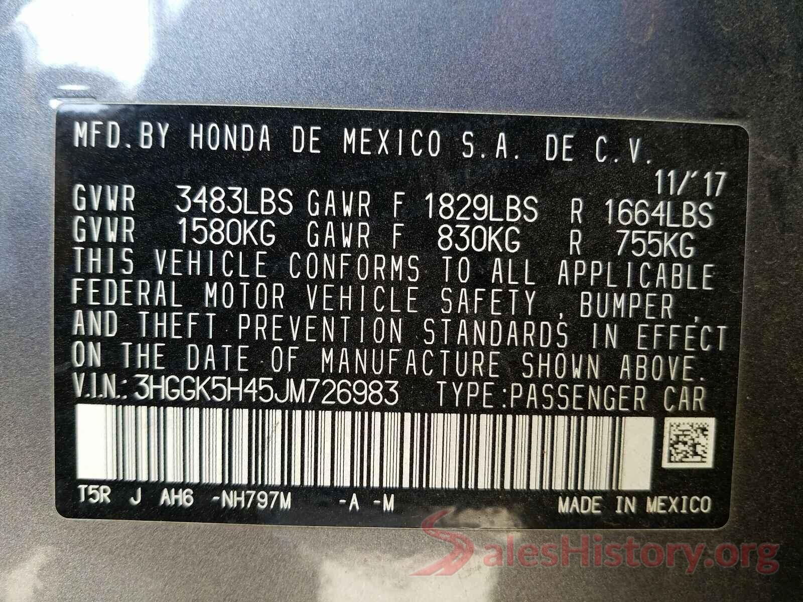 3HGGK5H45JM726983 2018 HONDA FIT