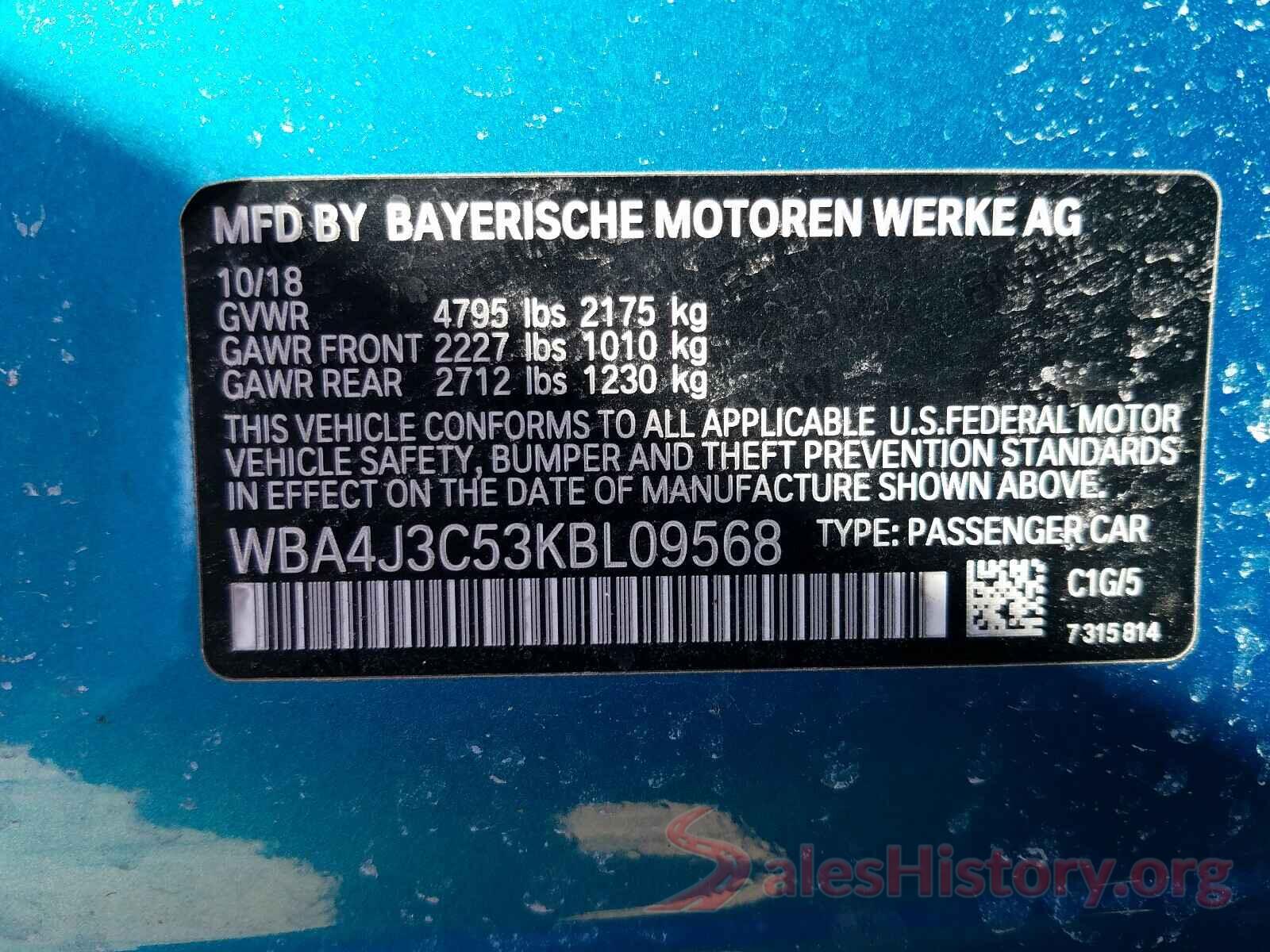 WBA4J3C53KBL09568 2019 BMW 4 SERIES