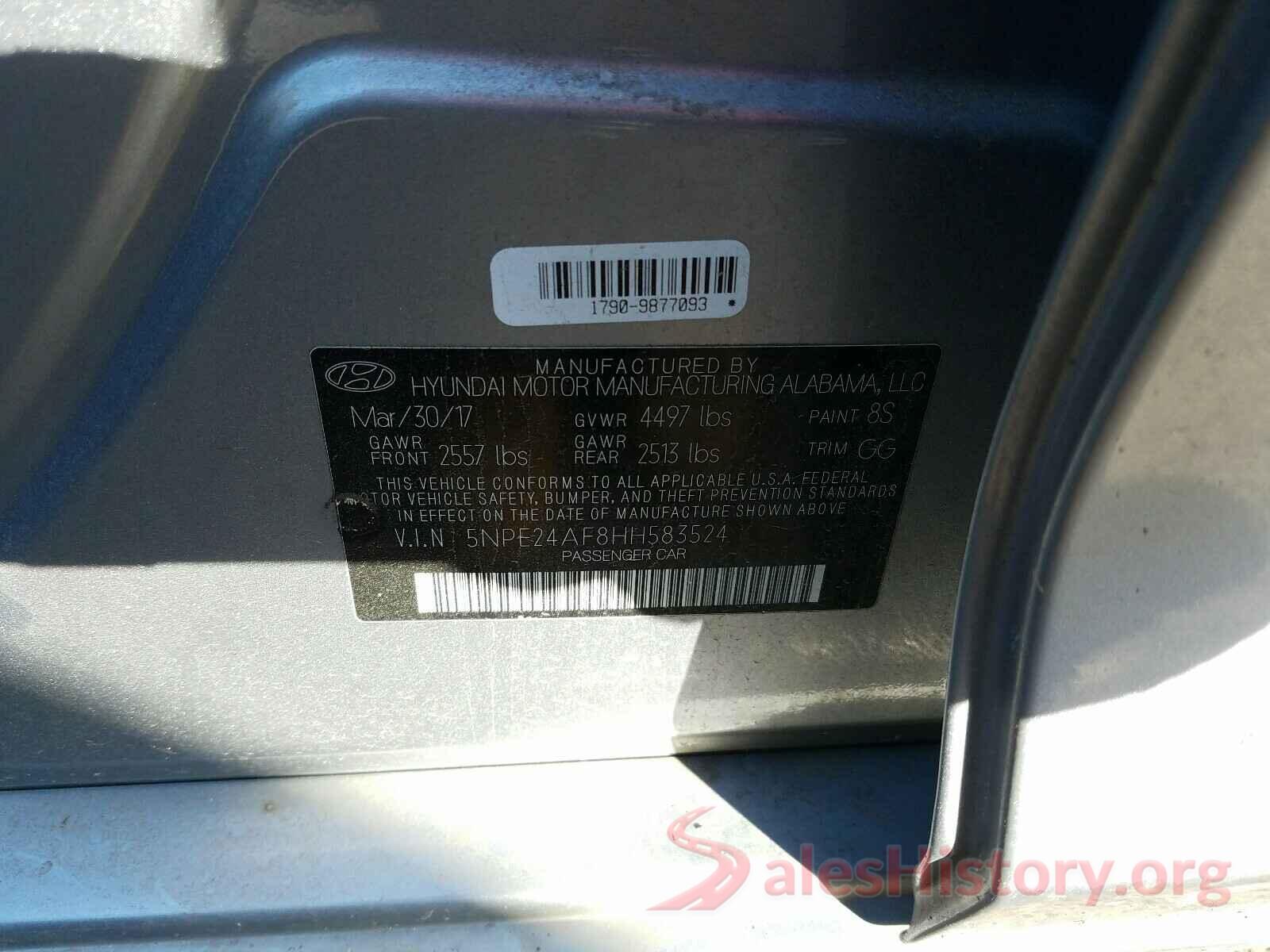 5NPE24AF8HH583524 2017 HYUNDAI SONATA