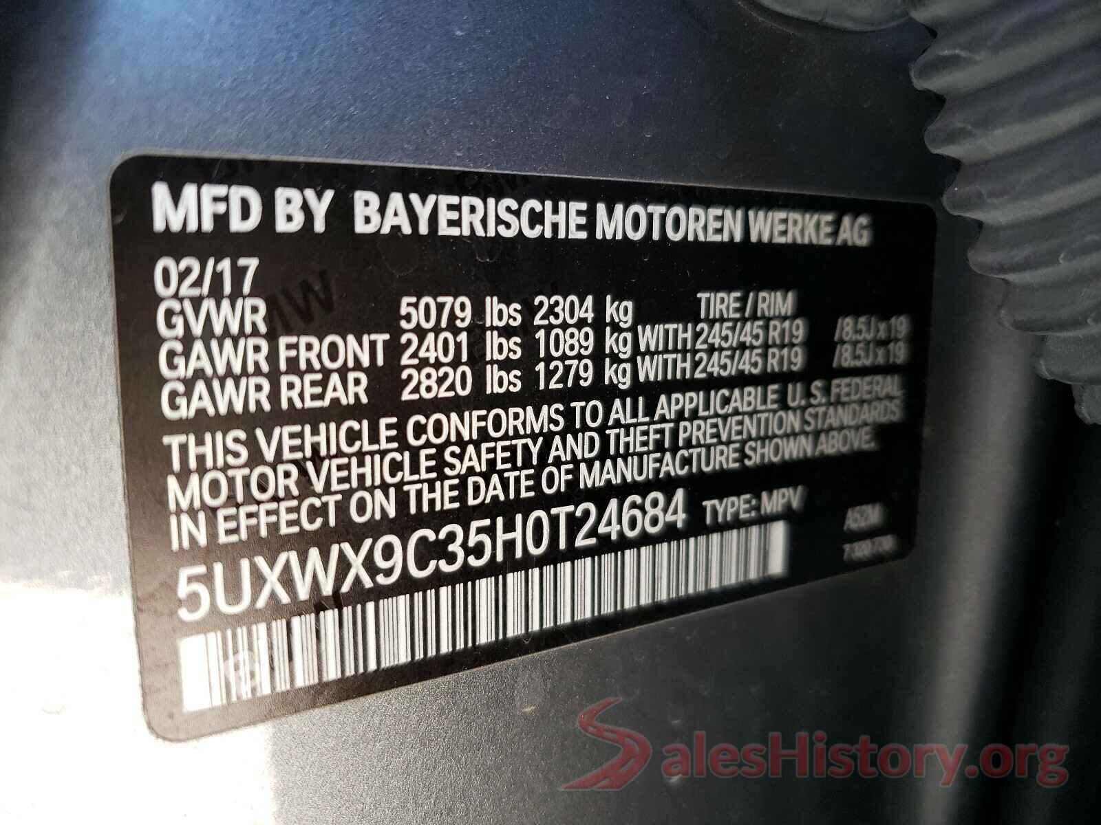 5UXWX9C35H0T24684 2017 BMW X3