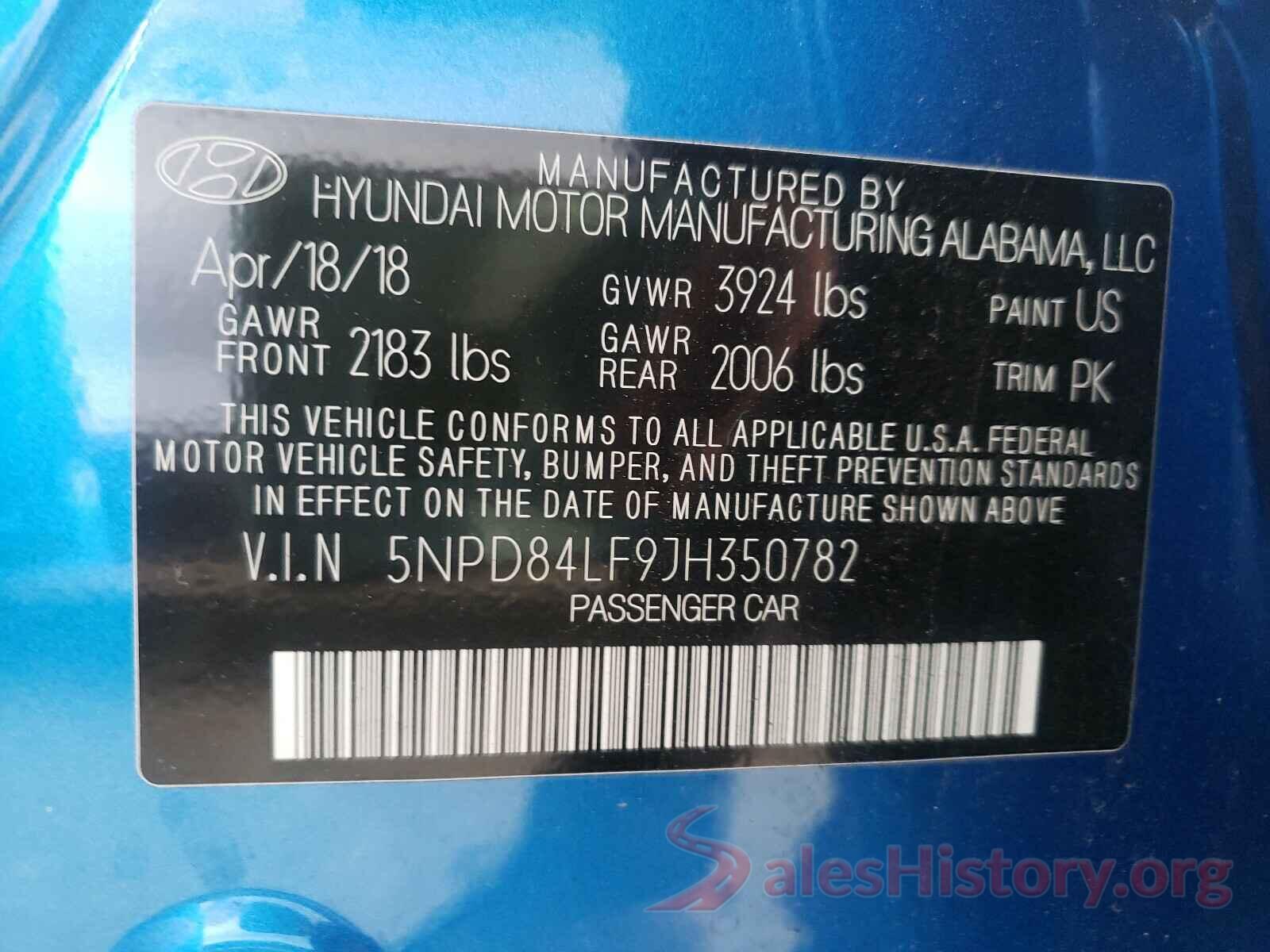 5NPD84LF9JH350782 2018 HYUNDAI ELANTRA