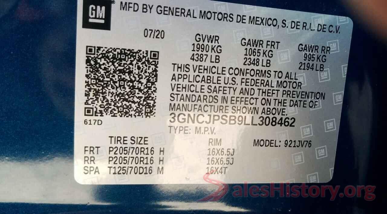 3GNCJPSB9LL308462 2020 CHEVROLET TRAX