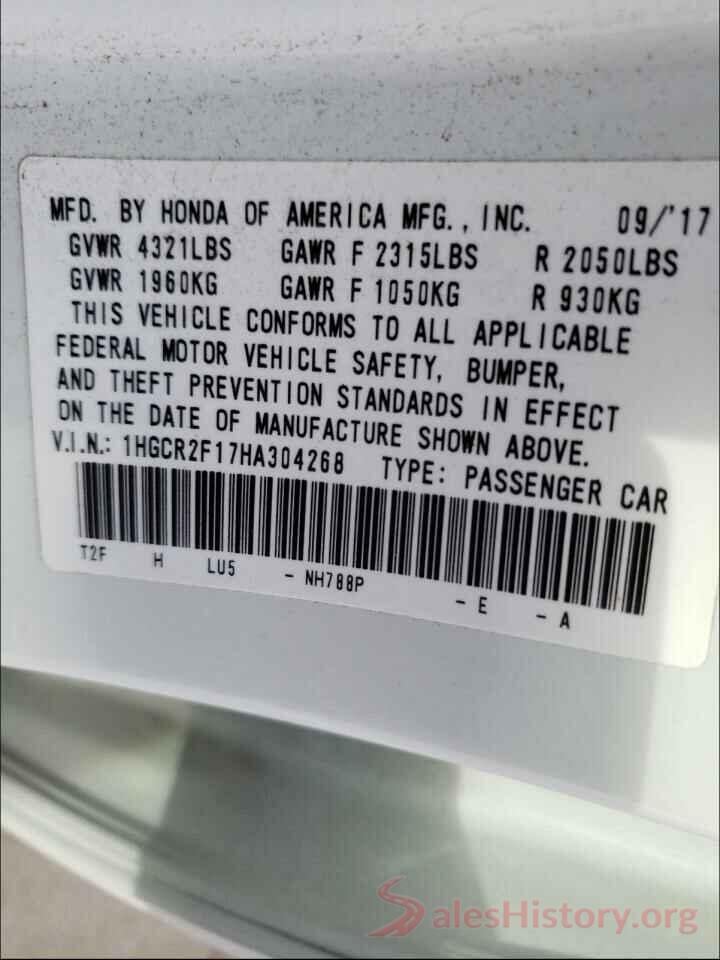 1HGCR2F17HA304268 2017 HONDA ACCORD