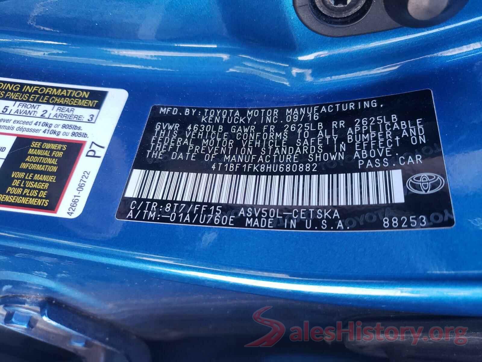 4T1BF1FK8HU680882 2017 TOYOTA CAMRY