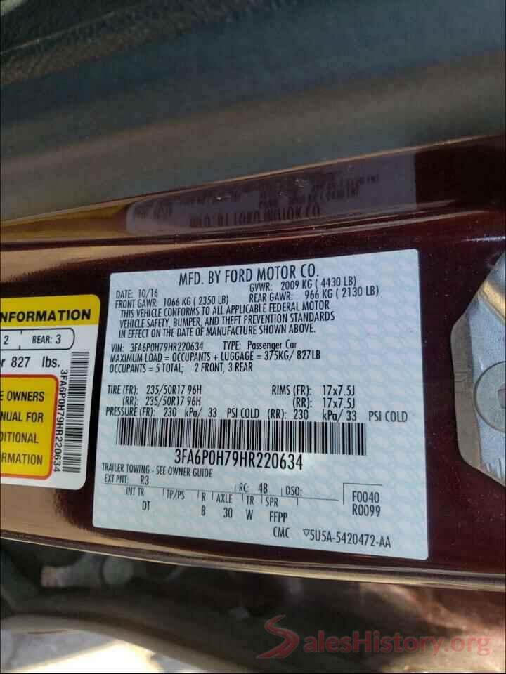 3FA6P0H79HR220634 2017 FORD FUSION