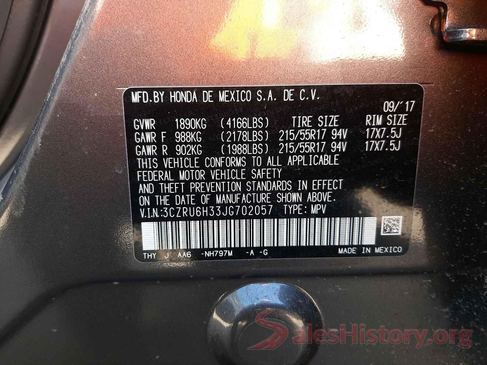 3CZRU6H33JG702057 2018 HONDA HR-V