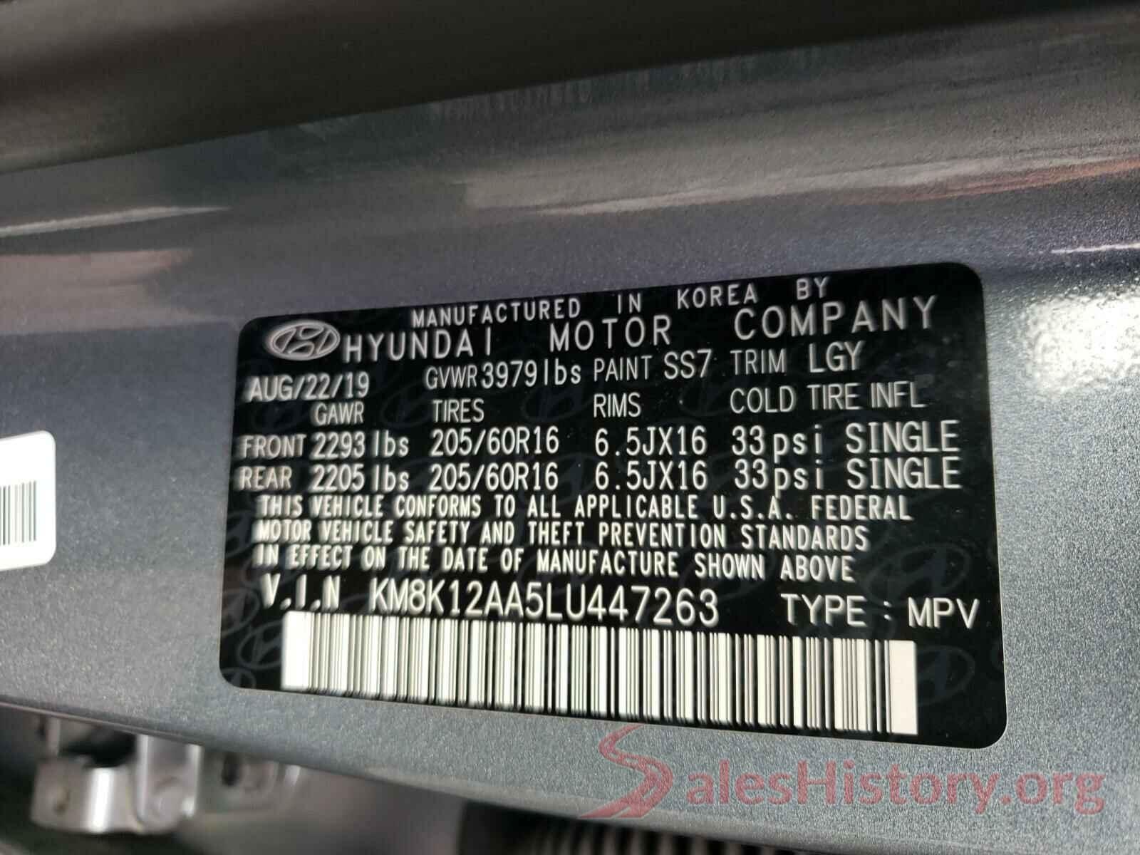 KM8K12AA5LU447263 2020 HYUNDAI KONA