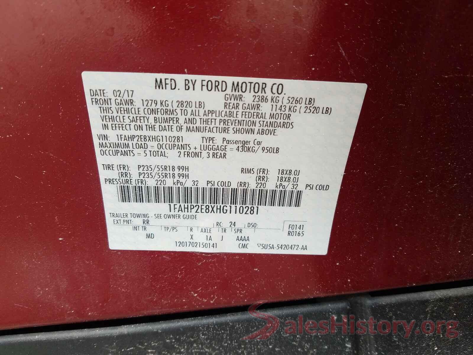 1FAHP2E8XHG110281 2017 FORD TAURUS