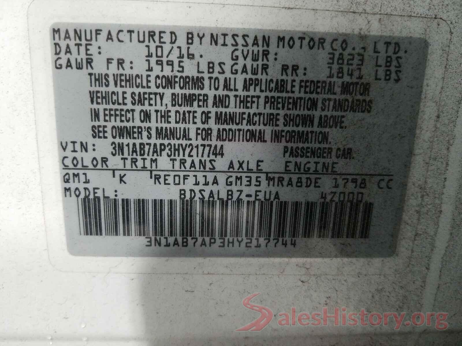 3N1AB7AP3HY217744 2017 NISSAN SENTRA