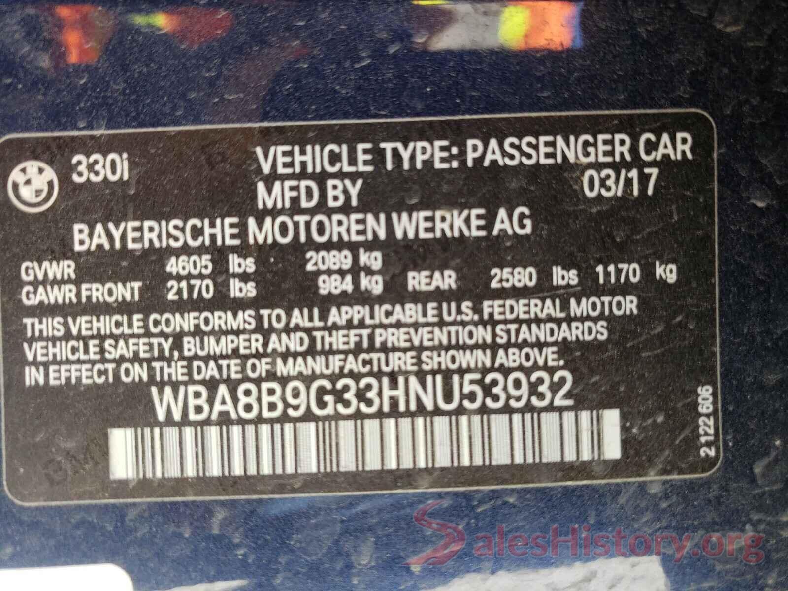 WBA8B9G33HNU53932 2017 BMW 3 SERIES