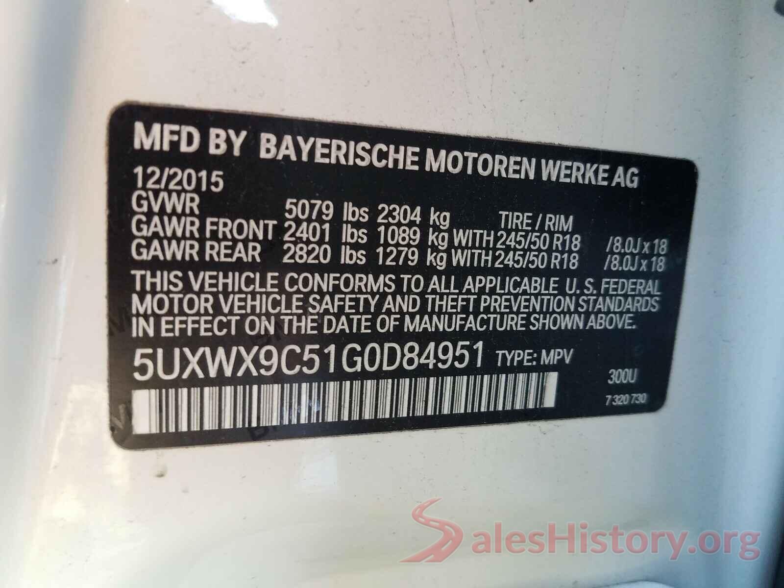 5UXWX9C51G0D84951 2016 BMW X3