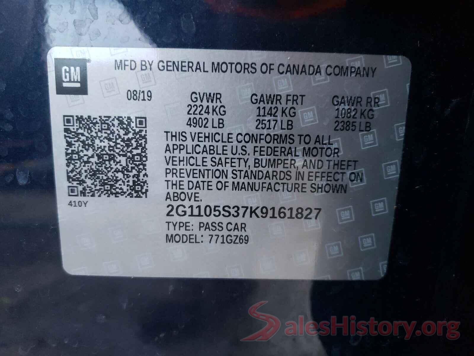 2G1105S37K9161827 2019 CHEVROLET IMPALA