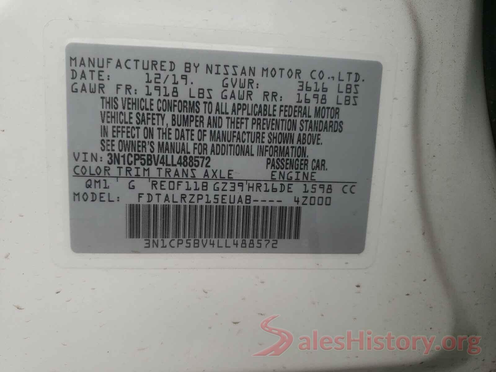 3N1CP5BV4LL488572 2020 NISSAN KICKS