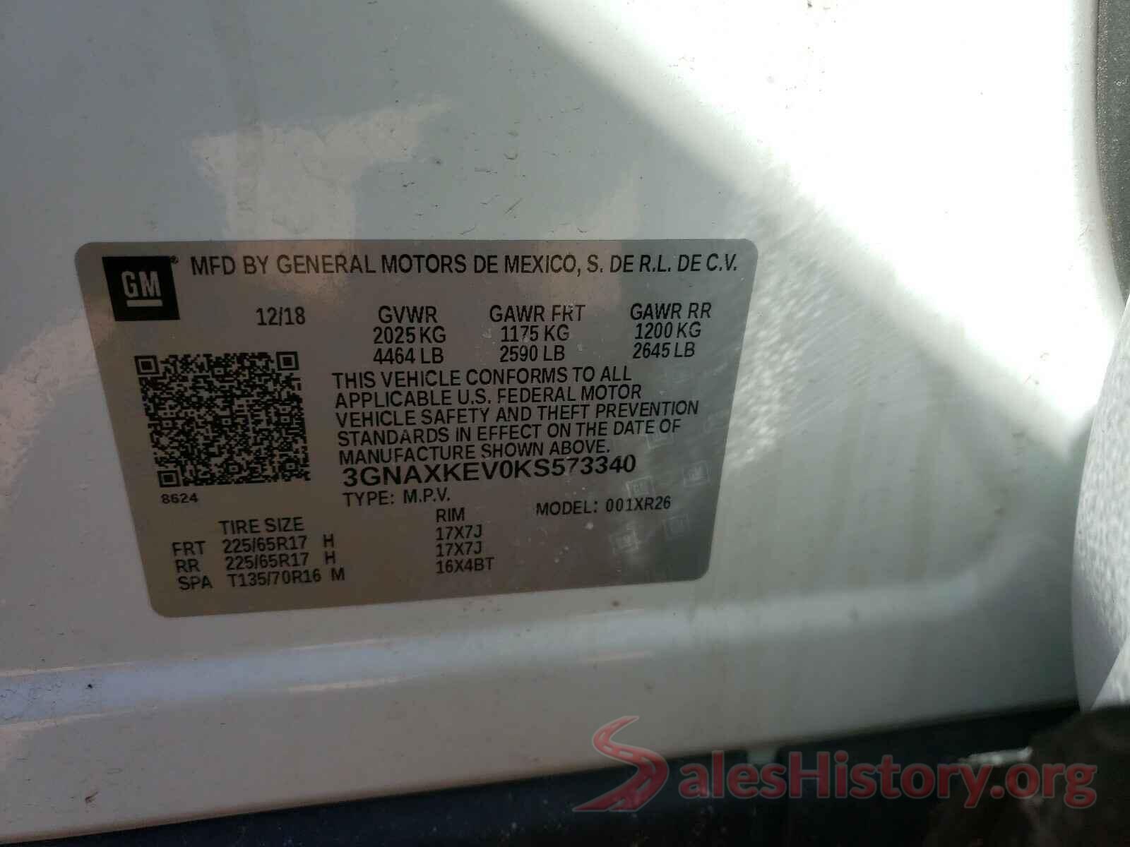 3GNAXKEV0KS573340 2019 CHEVROLET EQUINOX