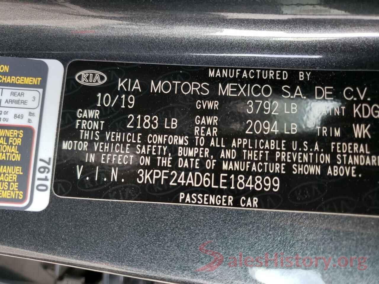 3KPF24AD6LE184899 2020 KIA FORTE