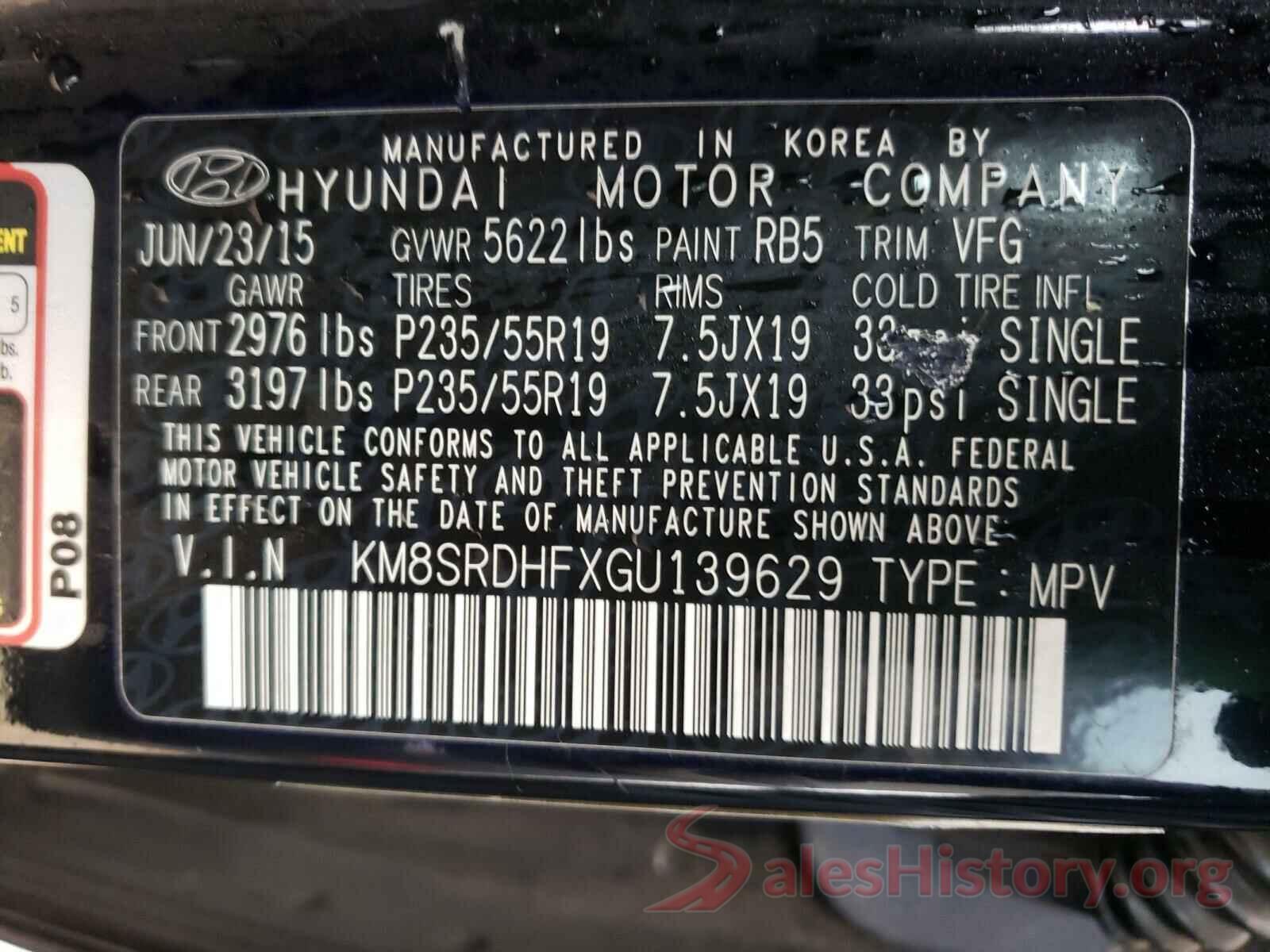 KM8SRDHFXGU139629 2016 HYUNDAI SANTA FE