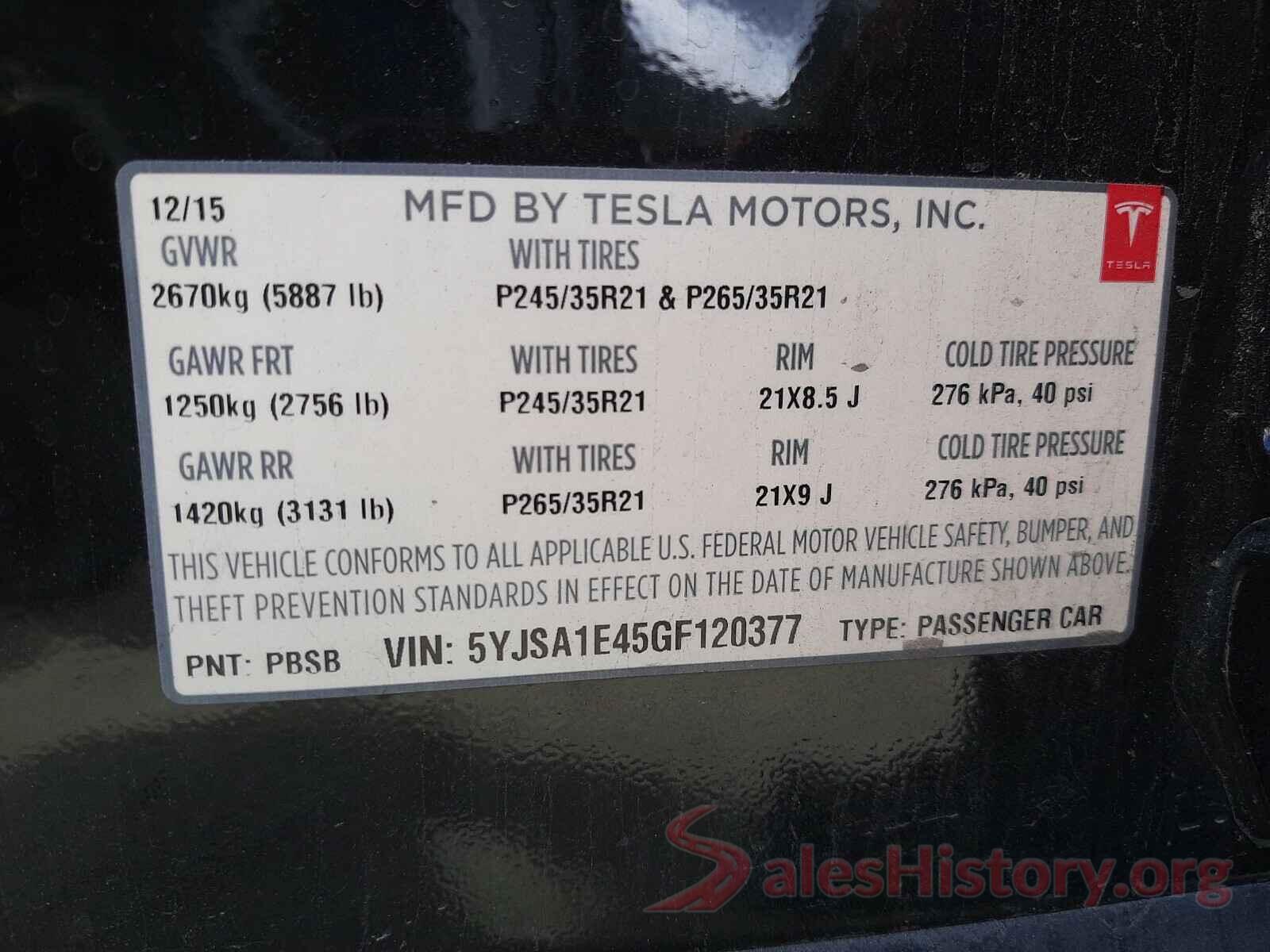 5YJSA1E45GF120377 2016 TESLA MODEL S