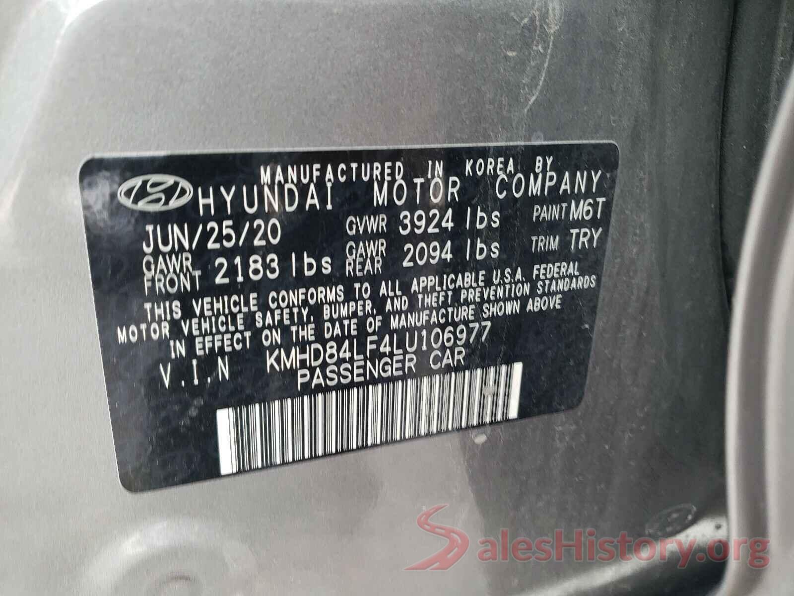 KMHD84LF4LU106977 2020 HYUNDAI ELANTRA