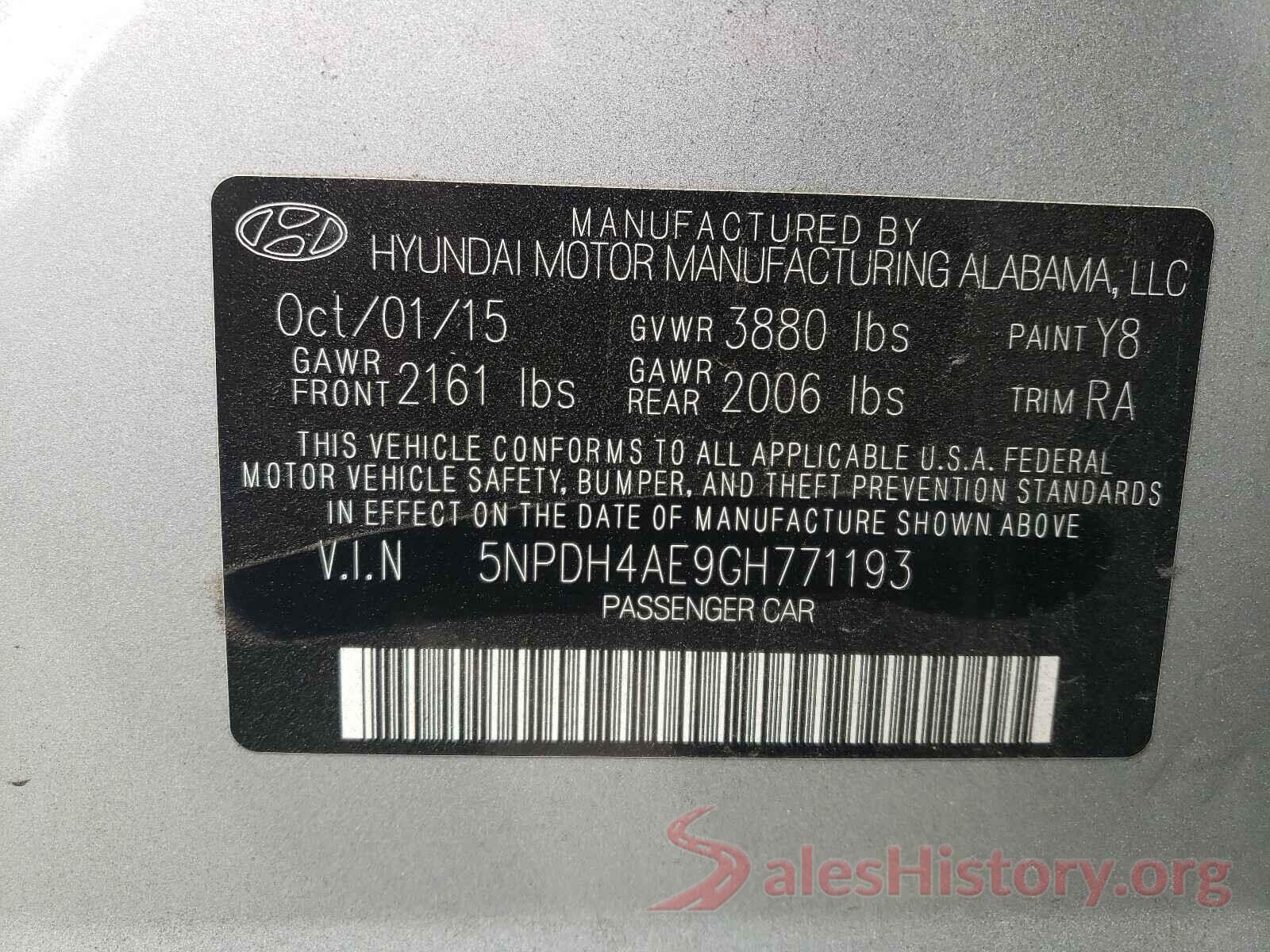 5NPDH4AE9GH771193 2016 HYUNDAI ELANTRA