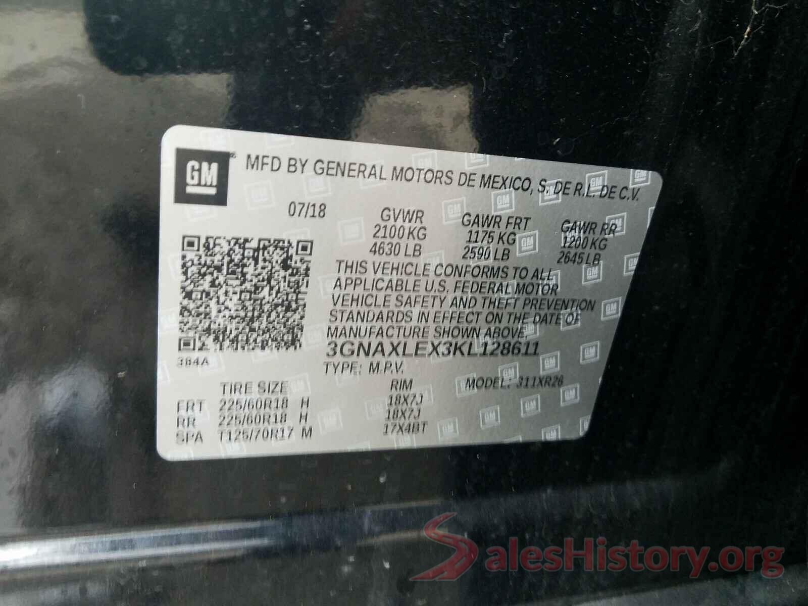 3GNAXLEX3KL128611 2019 CHEVROLET EQUINOX