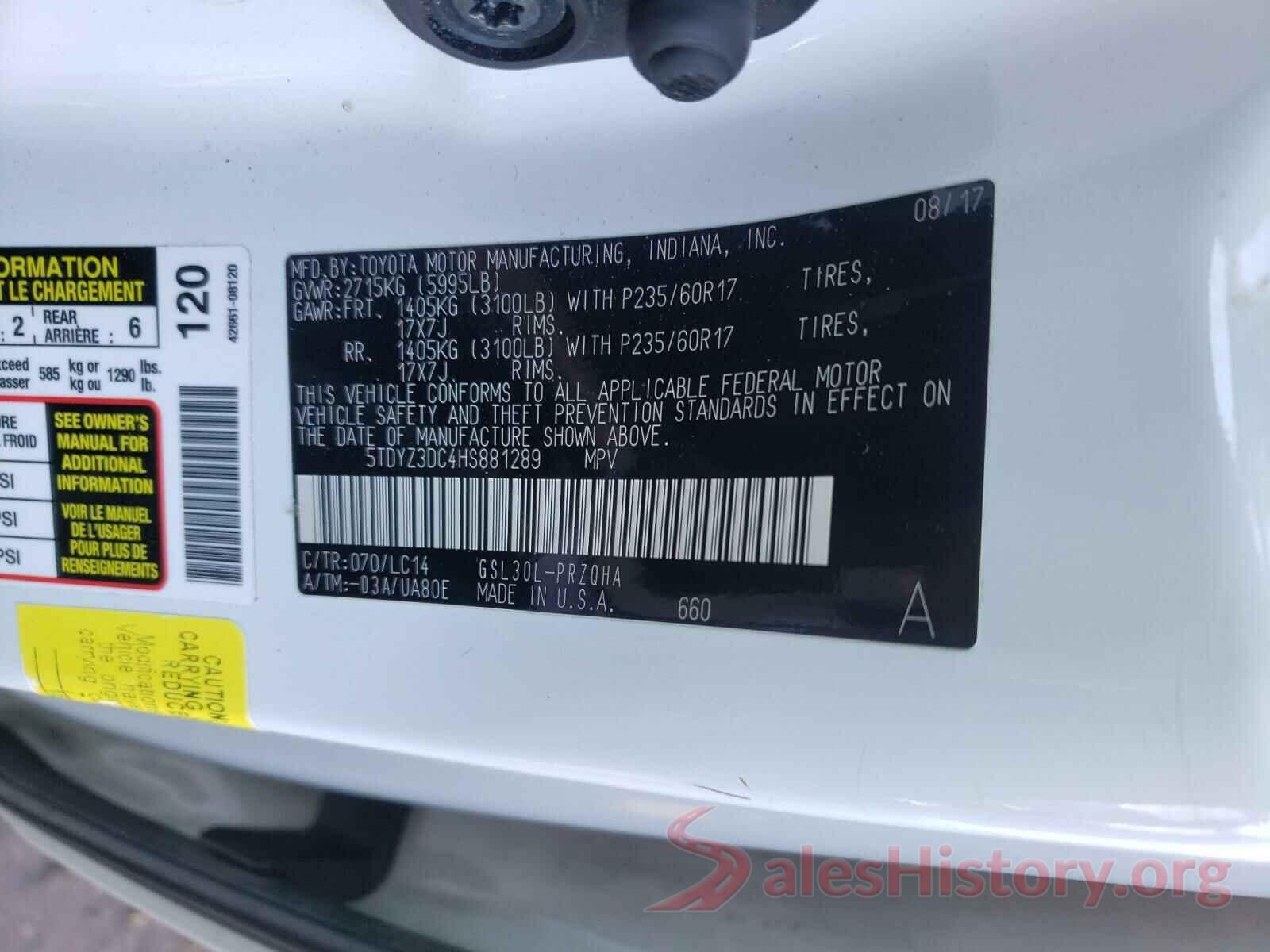 5TDYZ3DC4HS881289 2017 TOYOTA SIENNA